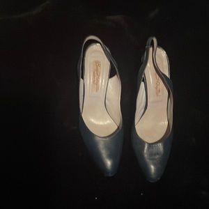 Blue genuine leather heels